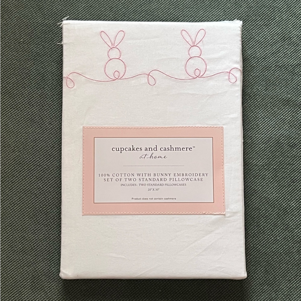 NEW Cupcakes and Cashmere Set of 2 Standard Pillowcases with Bunny Embroidery